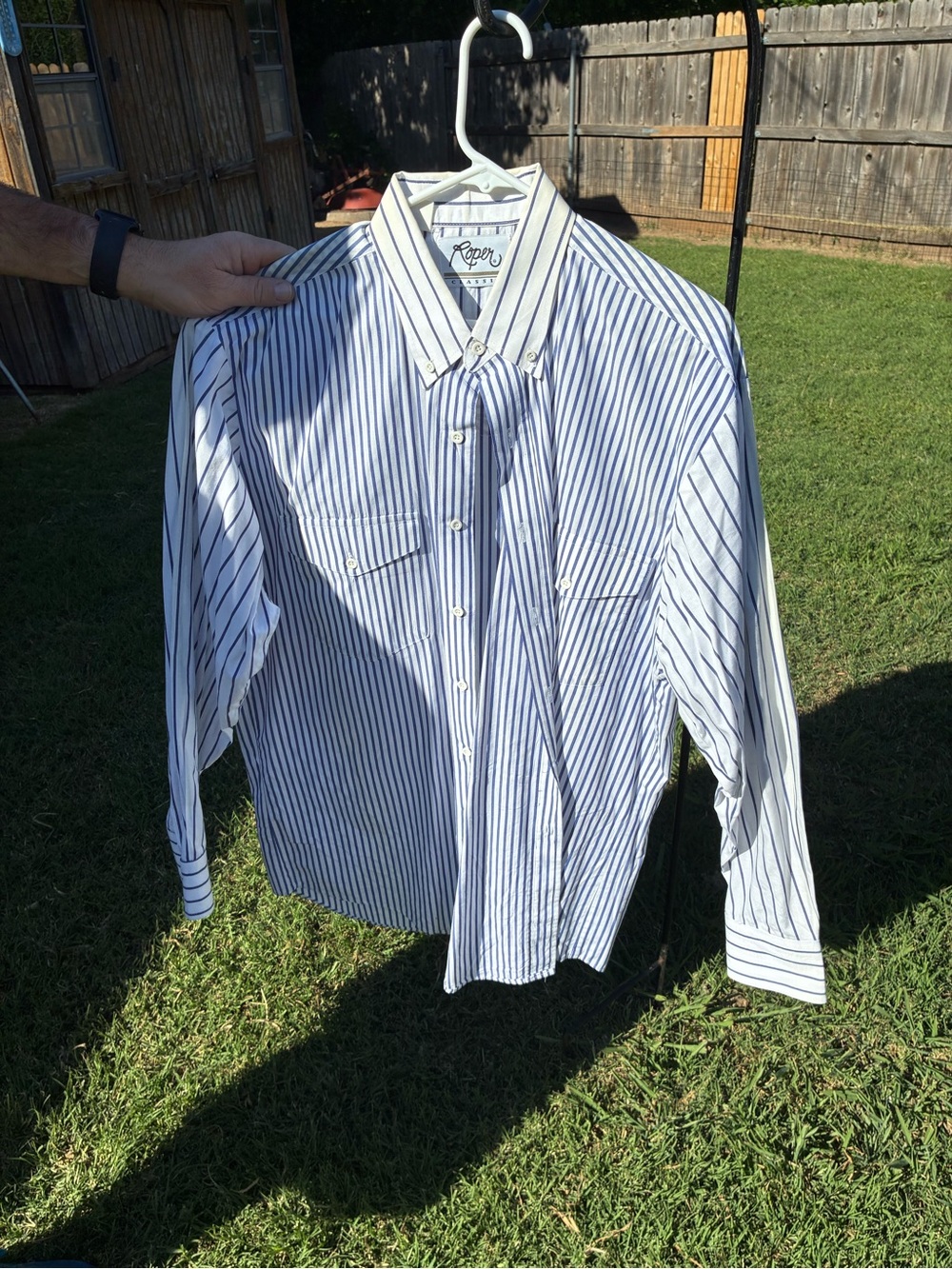 Roper Men’s White Shirt with Navy Pinstripes